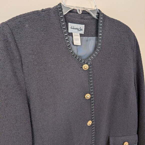 VINTAGE Henry Lee black blazer 16 jacket gold buttons EUC - Picture 2 of 9